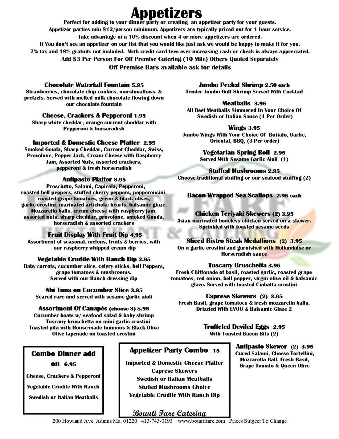 Bounti Fare Restaurant, Restaurants Adams, MA, Weddings In The Berkshires, Restaurants In The Berkshires, Caterers In The Berkshires, Catering In The Berkshires