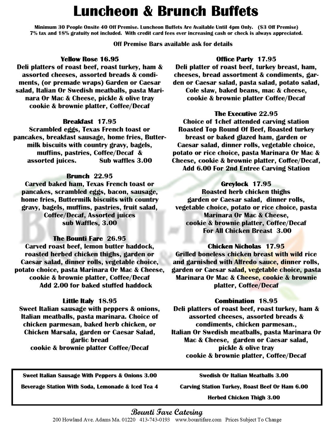 Bounti Fare Restaurant, Restaurants Adams, MA, Weddings In The Berkshires, Restaurants In The Berkshires, Caterers In The Berkshires, Catering In The Berkshires
